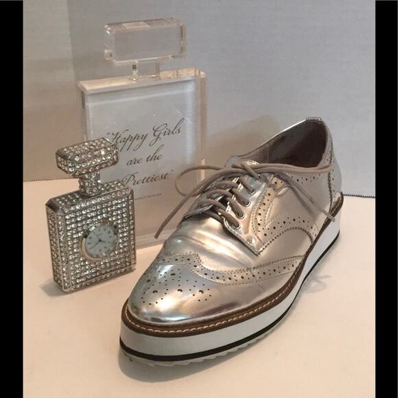 SHELLY’S LONDON Silver Platform OXFORD EMMA LACEUP - Picture 2 of 13